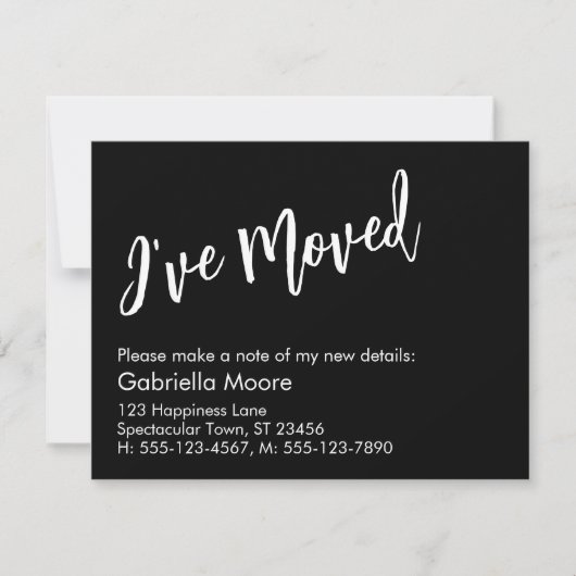 Carte De Correspondance Écriture manuscrite décontractée Noir J'ai déplacé (Devant)