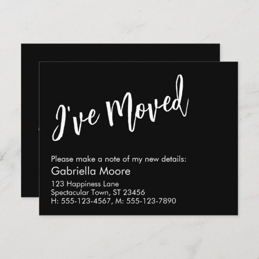 Carte De Correspondance Écriture manuscrite décontractée Noir J'ai déplacé (Devant / Derrière)