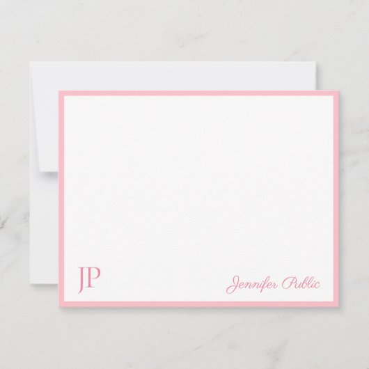 Carte De Correspondance Écriture manuscrite rose blanc Script Monogramme M (Devant)