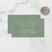 Carte De Correspondance écriture moderne sauge baby shower vert tombole (Devant/Arrière en situation)