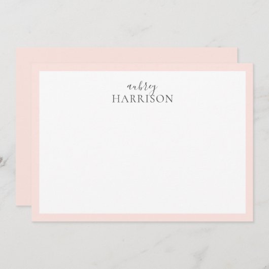 Carte De Correspondance Écriture Simple Moderne Nom Blush Rose (Devant / Derrière)
