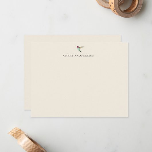 Carte De Correspondance Ecru Hummingbird (Devant/Arrière en situation)