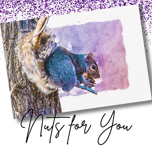 Carte De Correspondance Écureuil aquarelle violet pour la Saint-Valentin