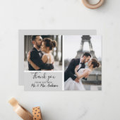 Carte De Correspondance Elégant 2 photo Grey Merci Mariage (Devant/Arrière en situation)