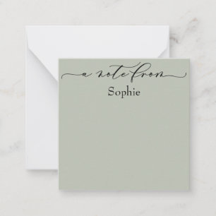 Carte De Correspondance Élégant "A Note From" dans Simple Sage Green