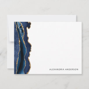 Carte De Correspondance Elégant Agate Marine Blue Gold Parties scintillant