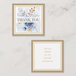 Carte De Correspondance Élégant aquarelle bleu floral et or Merci