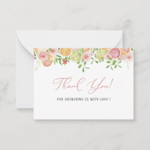 Carte De Correspondance Elégant Aquarelle Citrus rose Fleurs Merci