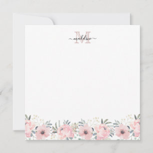 Carte De Correspondance Elégant aquarelle Floral Blush Pink Monogramme