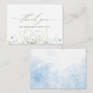 Carte De Correspondance Elégant Baby shower Fleur sauvage bleu aquarelle