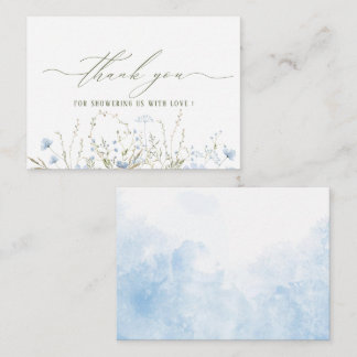 Carte De Correspondance Elégant Baby shower Fleur sauvage bleu aquarelle