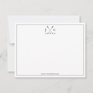 Carte De Correspondance Elegant Black Golf Monogram Flat Note Card