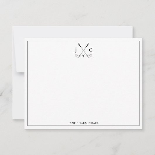 Carte De Correspondance Elegant Black Golf Monogram Flat Note Card (Devant)