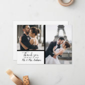 Carte De Correspondance Elégant Blanc 2 Photo Collage Mariage (Devant/Arrière en situation)