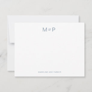 Carte De Correspondance Elégant bleu Dusty Contemporary Couple Monogramme
