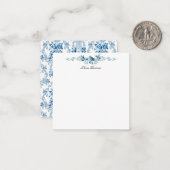 Carte De Correspondance Elégant bleu et blanc Rococo Floral (Devant/Arrière en situation)