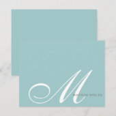 Carte De Correspondance Élégant Bleu Vert Monogramme Script Initial (Devant / Derrière)
