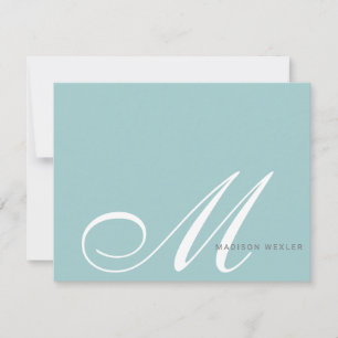 Carte De Correspondance Élégant Bleu Vert Monogramme Script Initial