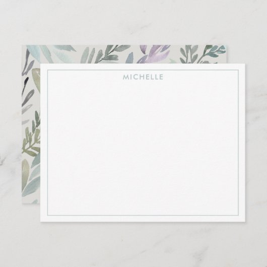 Carte De Correspondance Elégant bleu vert Motif d'aquarelle (Devant / Derrière)