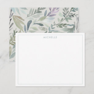 Carte De Correspondance Elégant bleu vert Motif d'aquarelle