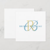 Carte De Correspondance Elegant Blue Gold Initial Monogram (Devant / Derrière)