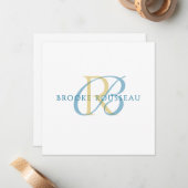 Carte De Correspondance Elegant Blue Gold Initial Monogram (Devant/Arrière en situation)
