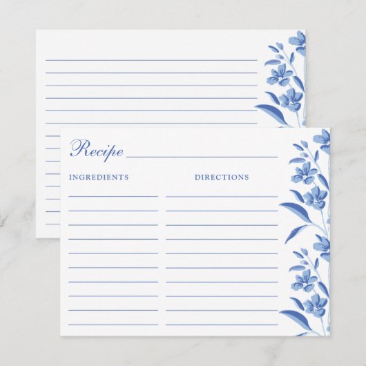Carte De Correspondance Elegant Blue & White Recipe Cards (Devant / Derrière)