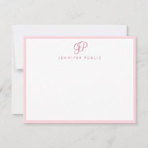 Carte De Correspondance Élégant Blush Pink Hand Script Nom du texte Monogr