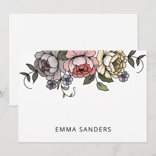 Carte De Correspondance Élégant Boho Botanical Florals Personnalisé (Devant / Derrière)