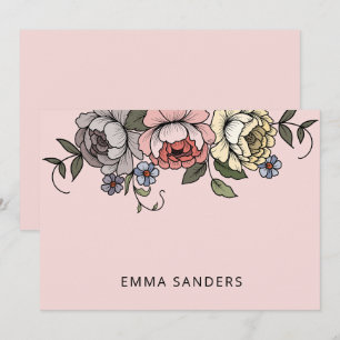 Carte De Correspondance Élégant Boho Botanical Florals rose Personnalisé