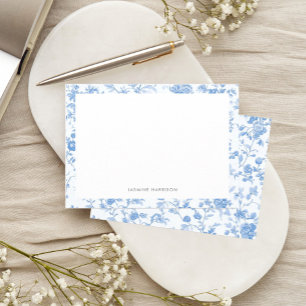 Carte De Correspondance Élégant Bordure Florale Bleue Toile de Jouy França
