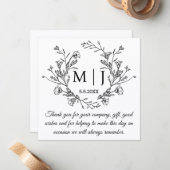 Carte De Correspondance élégant botanique simple merci mariage (Devant/Arrière en situation)