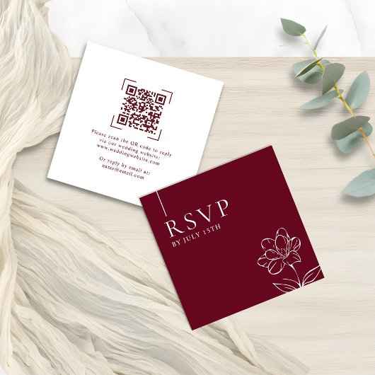 Carte De Correspondance Elegant Burgundy Wedding QR Code RSVP Cards
