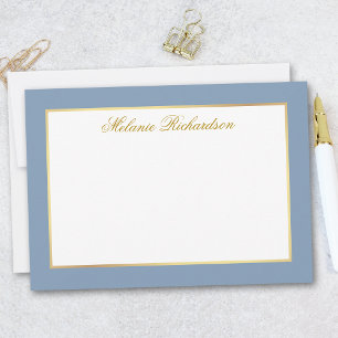 Carte De Correspondance Elégant cadre bleu or Dusty - Choisir la taille -