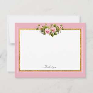 Carte De Correspondance Élégant cadre floral rose et or "Merci"