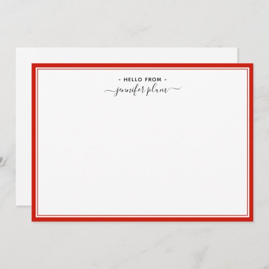 Carte De Correspondance Élégant Candy Red Script 'Bonjour de' (Devant / Derrière)