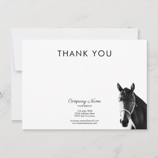 Carte De Correspondance Elégant Cheval Head BW Merci Business (Devant)