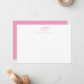 Carte De Correspondance Élégant Chic Girly Script Monogramme Ballet rose (Devant/Arrière en situation)
