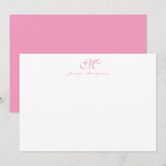 Carte De Correspondance Élégant Chic Girly Script Monogramme Ballet rose (Devant / Derrière)