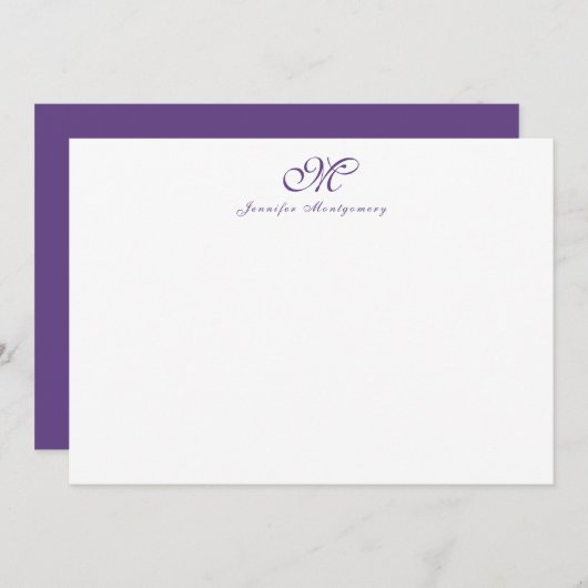 Carte De Correspondance Élégant Chic Girly Script Monogramme violet (Devant / Derrière)