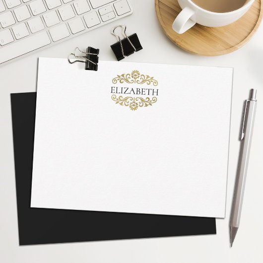 Carte De Correspondance Elegant Chic Modern Monogram Black Gold