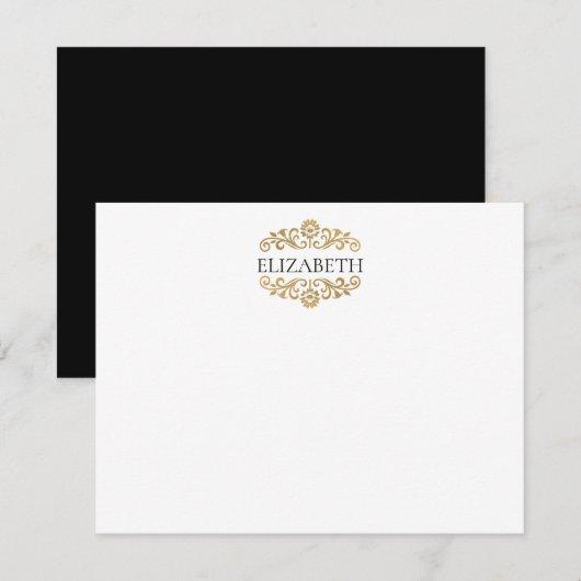 Carte De Correspondance Elegant Chic Modern Monogram Black Gold (Devant / Derrière)