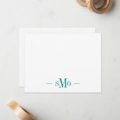 Carte De Correspondance Élégant Chic Turquoise Monogramme vert 3 Initiales (Devant/Arrière en situation)