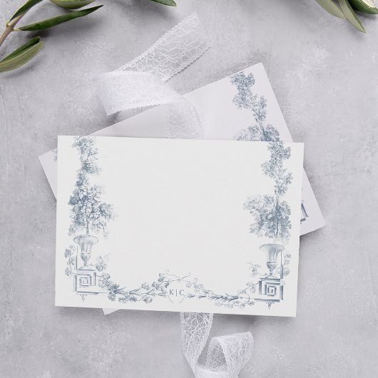 Carte De Correspondance Élégant classique Dusty Bleu Français Floral