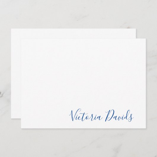 Carte De Correspondance Élégant Cobalt bleu signature personnalisée Script (Devant / Derrière)