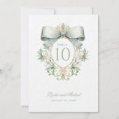 Carte De Correspondance Elegant Crest with Sage Green Bow Table Number (Devant)
