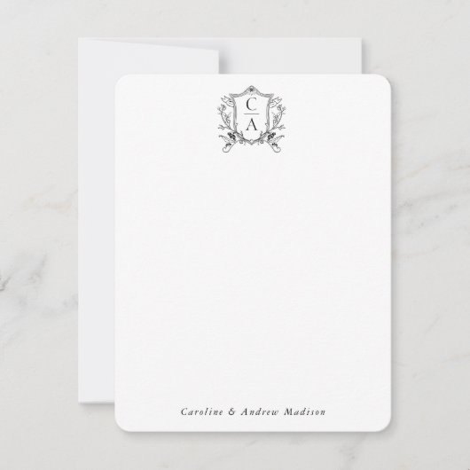 Carte De Correspondance Élégant deux monogrammes Crest Chic Couple Papier  (Devant)