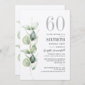 Carte De Correspondance Elégant Eucalyptus 60e anniversaire de fête Invita (Devant / Derrière)