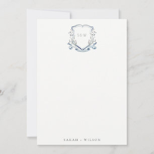 Carte De Correspondance Elégant Fleur sauvage d'aquarelle bleu Mariage Cre