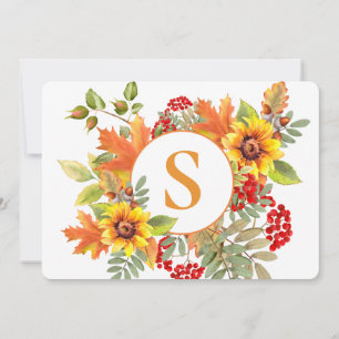 Carte De Correspondance Élégant floral monogrammé aquarelle automne